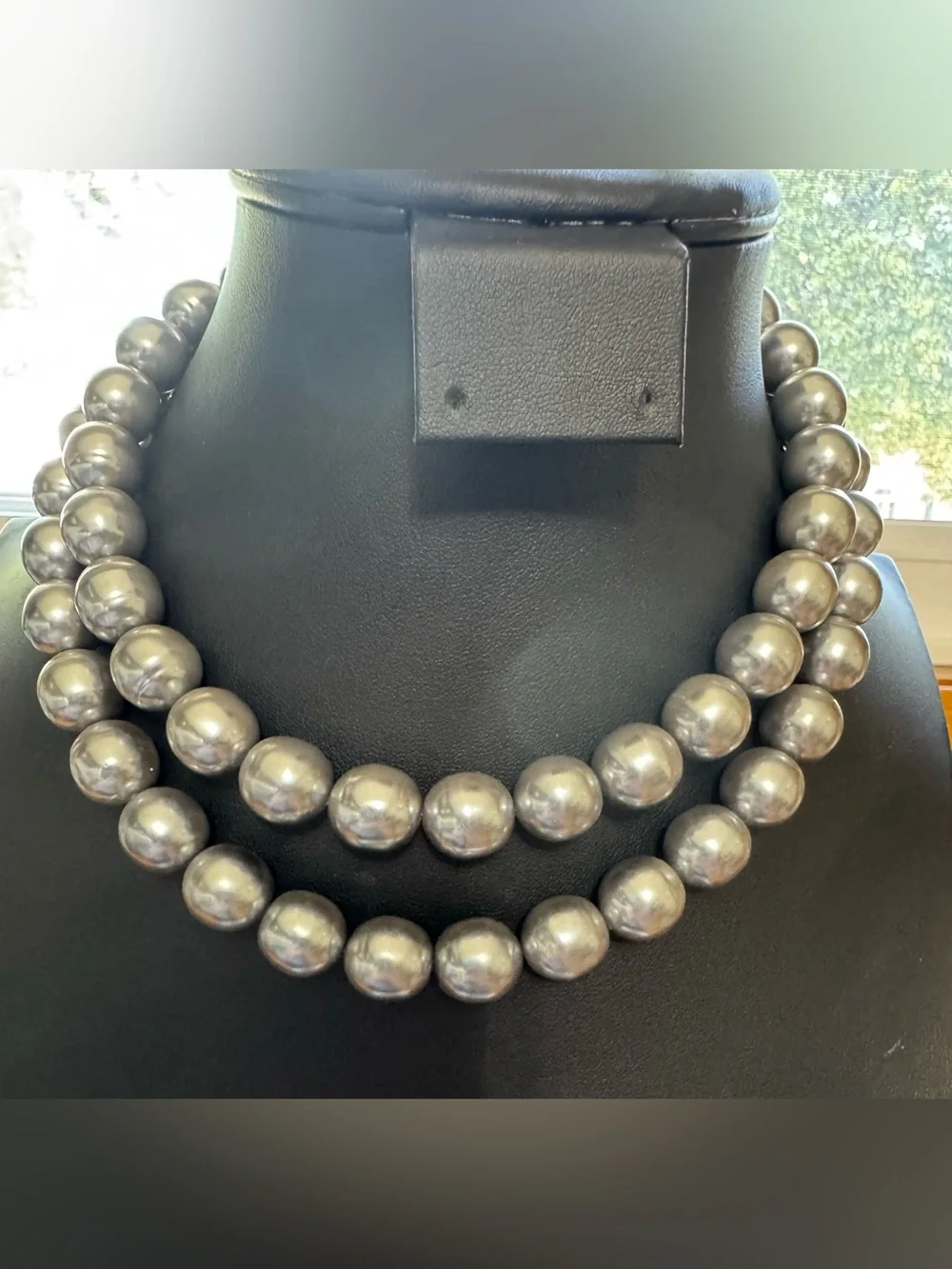 Faux Pearl double strand choker style Silver Grey Necklace - Picture 4 of 4
